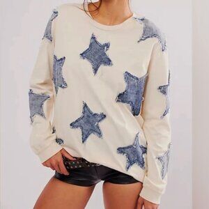 One Teaspoon x Free People Denim Star Boyfriend Longsleeve Tee sz M $145